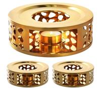 DAKFOOK 3 Pack Gold Teapot Warmer, Stainless Steel Teapot Warmer with Tealight Holder and Hollow Frame Design, Teapot Base for Heating Tea Sets Coffee Milk