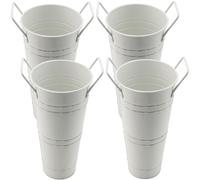 DAKFOOK 4 Pack Galvanized Metal Flower Vases, 23cm Height Beige Farmhouse French Bucket with Handles, Galvanised Vase Rustic Metal Flower Bucket for Wedding Table Centerpiece Decorations