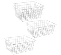 DAKFOOK 4 PCS White Wire Storage Baskets, 28 x 22 x 12cm Metal Freezer Baskets, Stackable Pantry Organizer Storage Basket for Bathroom, Office, Pantry, Freezer, Closet, Shelf