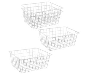 DAKFOOK 4 PCS White Wire Storage Baskets, 28 x 22 x 12cm Metal Freezer Baskets, Stackable Pantry Organizer Storage Basket for Bathroom, Office, Pantry, Freezer, Closet, Shelf