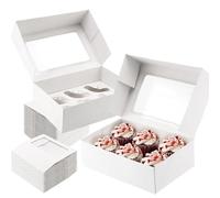 DAKFOOK 40 Pack 6 Hole Cupcake Boxes, White Cup Cake Boxes with Window and Insert, Cardboard Muffin Carrier Boxes for Cakes, Cupcakes, Doughnuts