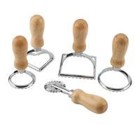 DAKFOOK 5 PCS Ravioli Stamp Maker Cutter Set, Ravioli Cutters with Wooden Handle and Fluted Edge, Pasta Press Cutter for Making Ravioli Pasta Dumplings Pastry, Square Round Heart Shape