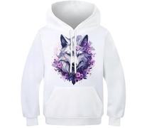 DAKINCHERRY 3D Wolf White Purple Unisex Kids Hoodie 3D Novelty Pullover Hoodie Steppe Animal Sweatshirts Long Sleeve 9-11Y