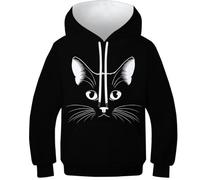 DAKINCHERRY CAT Boys Girls Hoodie 3D Unisex Children's Minimalist Cat Sweatshirt with Pockets 9-11Y