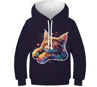 DAKINCHERRY Cat Boys Girls Hoodie Kids Funny Pullover Hoodie Magical Cool Cat Sweatshirts Long Sleeve 8-10Y