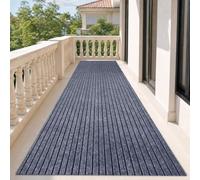 DAKKIONY Striped Runner Rug, Non-Slip Rubber Backing, Gray, 2 x 6 Ft | Polyester Surface, Rubber Backing, Low Profile, Moisture Resistant, Hallway, Kitchen, Entryway, Garage