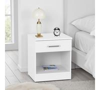 Dakota 1 Drawer Bedside Chest White Modern Storage Shelf Freestanding Bedroom