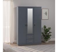 Dakota 3 Door 2 Drawer Mirrored Wardrobe Dark Grey