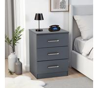 Dakota 3 Drawer Bedside Chest Dark Grey Modern Storage Freestanding Bedroom