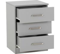Dakota 3 Drawer Bedside Light Grey Metal Drawer Runners and Handles