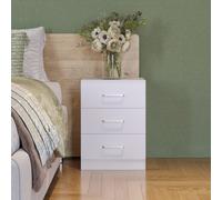 Dakota 3 Drawer Bedside White Metal Drawer Runners and Handles