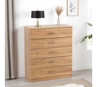 Dakota 5 Drawer Chest Oak Effect Large Modern Storage Freestanding Bedroom
