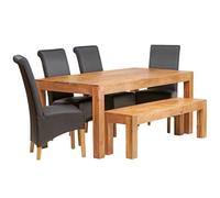 Dakota Light Mango 6 Ft Dining Set With Bench & 4 Leather Chairs