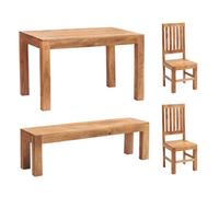 Dakota Light Mango Wooden 4Ft Medium Sized Dining Table Set 2 Chairs And 1 Bench