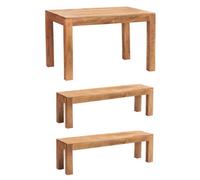 Dakota Light Mango Wooden 4Ft Medium Sized Dining Table Set With 2 Benches