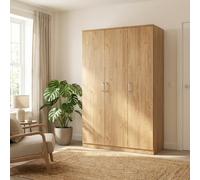 Dakota Oak 3 Door Wardrobe Bedroom Storage Cupboard with Shelf Hanging Rail