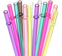 DAKOUFISH 12 Inch Clear Reusable Plastic Replacement Drinking Straws Extra Long for 30oz 40oz 60oz Mason Jar Tumblers,Set of 12 Pcs Straws with Cleaning Brush (12inch,7color)