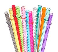Dakoufish 12 Inch Long Reusable Clear Plastic Swirl Drinking Straws for 30 oz & 40 oz Jars/Tumblers,Set of 12 Pcs Replacement Straws with Cleaning Brush (12inch, 12color)