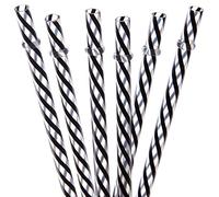 Dakoufish BPA Free 12 Piece 9 Inch Reusable Plastic Thick Drinking Straws for Mason Jar Yeti Rambler Clear Stripe(9inch,Black)