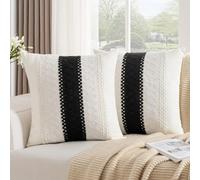 DakTou Black Cushion Covers 45 x 45 cm, 2 Pack Cotton Linen Boho Decorative Cushions Cover, Modern Farmhouse Woven Textured Square Throw Pillow Case For Sofa Couch Bed Living Room Pillows Accessories