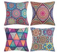 DakTou Cushion Covers 45 x 45cm Throw Pillow Cases Boho Mandala Floral Pillowcases Cotton Linen Square Outdoor Decorative Modern Hippy Art Pillow Covers for Couch Sofa Pack of 4