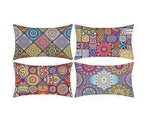 DakTou Pack of 4 Cotton Linen Decorative Cushion Covers Mandala Boho Ethnic Rectangle Pillowcases for Livingroom Sofa Bedroom with Invisible Zipper 30cm x 50cm 12x20 Inch