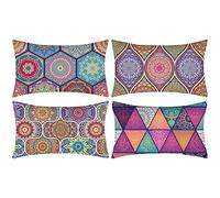 DakTou Rectangle Cushion Covers 12x20 Modern Mandala Flower Pattern Pillow Cover Cases Cotton Linen Decorative Lumbar Pillowcase for Sofa Couch Bed Chair Bedroom Living Room 30cmx50cm Pack of 4