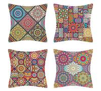 DakTou Set of 4 Modern Mandala Cushion Covers 45x45cm Boho Ethnic Throw Pillow Cases Cotton Linen Square Pillowcases Decorative Throw Pillow Covers for Sofa Couch Bed Car Bedroom Living Room
