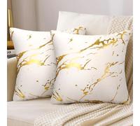 DakTou Velvet Cushion Covers 40 x 40 Set of 2 White Gold Marble Pattern Decorative Throw Pillow Covers 16 x 16 Inch Abstract Modern Luxury Pillowcases for Sofa Couch Livingroom Bedroom