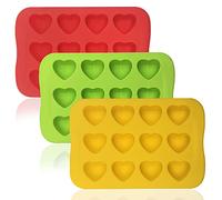 DaKuan Silicone Heart Shaped Molds, 3 Packs 12 Cavities Heart Shaped Silicone Mold for Chocolate Cake Jelly Pudding Handmade Soap Mould Candy Making (Red, Yellow, Green)