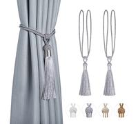 Dalababa 1 Pair Curtain Tiebacks Drapery Holdbacks with Tassel Elegant Lanyard for Home Window Accessories Solid Color Polyester Cotton Ropes,Grey