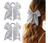 Dalababa 1 Pair Large Sequin Bow Hair Ties, Glitter Elastic Scrunchies Shining Ponytail Holders Hairband, Hair Bobbles for Women Girls Party Stage Performance Cheerleading