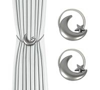 Dalababa 1 Pair Magnetic Curtain Tiebacks Drape Tie Backs Creative Metal Holdbacks Window Curtain Accessories for Home Bedroom Office,Silver Star Moon