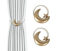 Dalababa 1 Pair Magnetic Curtain Tiebacks Drape Tie Backs Creative Metal Holdbacks Window Curtain Accessories for Home Bedroom Office,Gold Star Moon