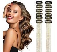 Dalababa 12 Pcs Hair Tinsel Kit, Fairy Clip in Hair Extensions, Glitter Sparkle Party Dazzle Highlights Accessories for Women Girls Party Festival - Gold