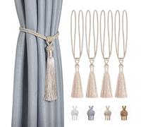 Dalababa 2 Pairs Curtain Tiebacks Drapery Holdbacks with Tassel Elegant Lanyard for Home Window Accessories Solid Color Polyester Cotton Ropes,Beige