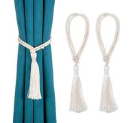 Dalababa 2 Pcs Tassel Curtain Tiebacks, Elegant Flowers Tie Backs for Curtains, Decorative Cotton Braided Rope Drapery Holdbacks for Home Office Boho Decor - Beige