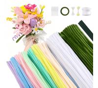 Dalababa 400 Pcs Pipe Cleaners for Craft Flowers, 30cm Multi-colour Flexible Pipecleaners Chenille Stems Kit for Bouquets Creative DIY Decorations Gift - Macaron 7 Colour, White, Green