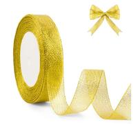 Dalababa Gold Ribbon for Gift Wrapping, 22 Meters (24 Yards) Glitter Organza Ribbon for DIY Gift Bows, Christmas, Easter, Birthday, Party Decorations, Crafts, Wedding - 2 cm Width