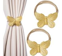 Dalababa Magnetic Curtain Tiebacks, 1 Pair Resin Drapery Holdbacks, Retro Curtain Tie Backs Rope Holder Straps Buckles for Cafe Balcony Home Decor (Gold Butterfly)