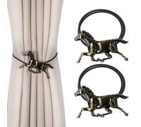 Dalababa Magnetic Curtain Tiebacks, 2 Pcs Horse-shape Curtain Tie Backs, Retro Drapery Holdbacks Rope Holder Straps Buckles for Cafe Balcony Home Decor - Bronze
