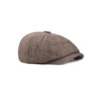 Dalababa Mens Herringbone 8 Panel Caps, Classic Newsboy Tweed Flat Cap Baker Boy Adjustable Gatsby Irish Beret Peaky Style Hat Unisex - Coffee