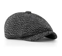 Dalababa Mens Tweed Flat Cap, Vintage Baker Boy Peaky Blinder Style Herringbone 8-Panel Hat, Adjustable Casual Irish Ivy Gatsby Beret Newsboy - Black