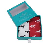 Dalaco Set of 2 David Aster Horse handkerchiefs/hankies in a handy drawer box, one each of red and white - with galloping horses across the hankies