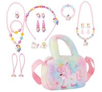 DALAETUS 17 Pcs Unicorn Gifts for Girls, Unicorn Crossbody Bag with Kids Jewelry Set, Rainbow Unicorn Princess Necklace, Bracelet, Rings, Earrings, Jewelry Set for Birthday Presents Party