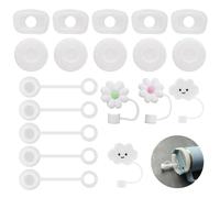 DALAETUS 19 Pcs Silicone Straw Cover Set,Cloud Chrysanthemum Round Square Spill Stopper for Stanley Cup Accessories,Reusable Spill Proof Stopper Compatible with Stanley 1.0 (White)