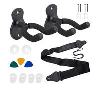 DALAETUS 2 Pack Guitar Hangers, Wall Mount Guitar Holder with Guitar Strap, Silicone Rubber Strap Block, Guitar Picks and Guitar Fingertip Protector, for Acoustic, Electric, Ukulele, Bass, Guitar
