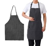 DALAETUS 2 Pcs Adjustable Unisex Bib Aprons, Black & White Striped Kitchen Aprons with Pocket, For Women, Men, Home Kitchen, Restaurant, Coffee House, Gardening