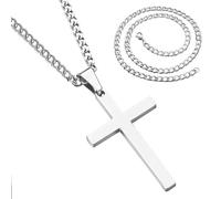 DALAETUS 2 Pcs Cross Necklace Set, Cross Pendant Necklace, Silver Chain Necklace, Cuban Chain for Men Women Lover Boyfriend Husband Birthday Christmas Thanksgiving Day Valentines Day