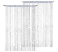 DALAETUS 2 Pcs Glitter String Curtain Panel Set, 100 x 200 CM Decorative Door Curtain, Tassel Ribbon Strip Silver Screen, Room Divider for Living Room, Bedroom, Party (White)
